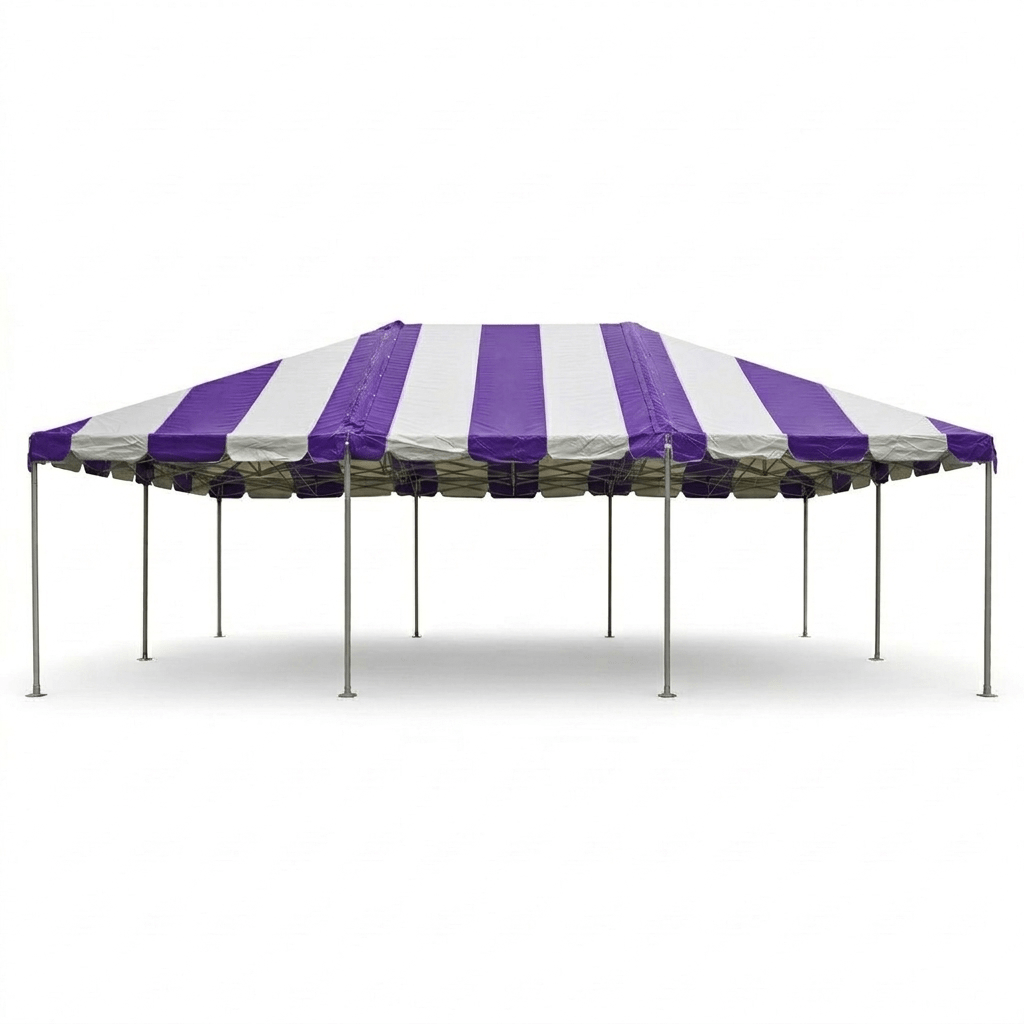 20x30 Striped Purple Frame Tent Rental, event planning, party supplies, equipment rental, celebration, party rentals near me, professional setup