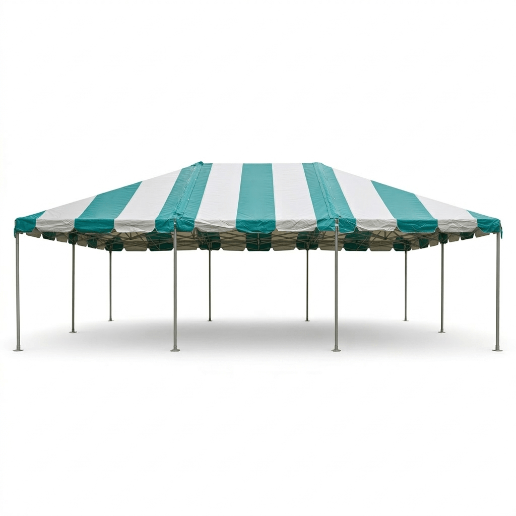20x30 Striped Green Frame Tent, event planning, party supplies, equipment rental, celebration, party rentals near me, professional setup
